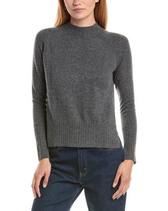 Fort&eacute; Cashmere Hi Low Rib Trim Funnel Neck 100% Cashmere Sweater