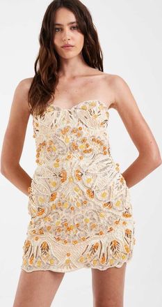 Asos vestito mini a fascia decorato in crema-Bianco