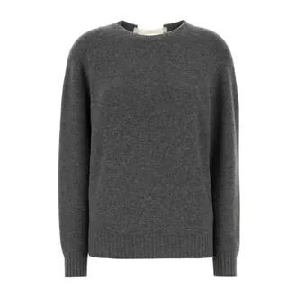 Carven Round-neck Knitwear, female, Gray, Size: S Kn250 Knit Top-Tie-Back Jumper