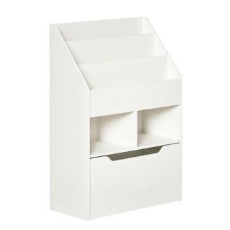 HOMCOM Homcom - Estanter&iacute;a Infantil Con 3 Compartimentos 2 Cubos Y Caj&oacute;n M&oacute;vil Con 4 Ruedas Librer&iacute;a Infantil Para Habitaci&oacute;n De Ni&ntilde;os Sala De Juegos 60x29,9
