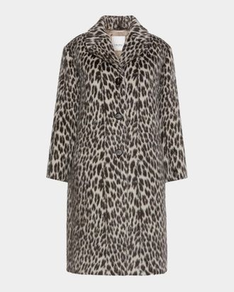 Max Mara Leopard-Print Wool Single-Breasted Long Coat