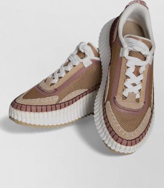 Chlo&eacute; nama mixed texture platform sneakers