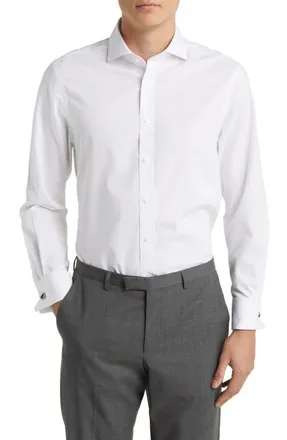 CHARLES TYRWHITT Non-Iron Poplin Cutaway Slim Fit Shirt Double Cuff in White at Nordstrom, Size 17.5