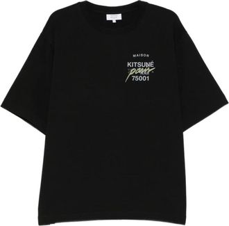 Maison Kitsun&eacute; Fox-Motif Crewneck T-Shirt - Heren - T-shirts - Zwart - L - Katoen - Tops