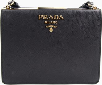 Prada Womens Prada Light Frame Saffiano Leather Bag Black - Size: OS