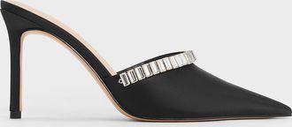 Charles & Keith Satin Crystal-Embellished Pointed-Toe Heeled Mules