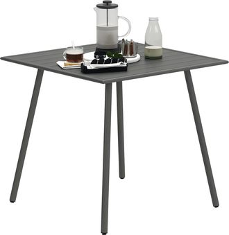OUTSUNNY Garden Table for 4 Person with Slat Top - Steel Frame - Grey | TJ Hughes