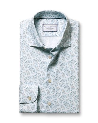CHARLES TYRWHITT Non-Iron Stretch Paisley Print Cotton Shirt - White Single Cuff Size 15.5/35 by Charles Tyrwhitt