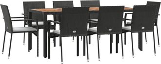 vidaXL Set de comedor de jardín 9 pzas y cojines ratán sintético negro Vidaxl