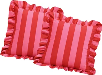 OEM Par De Fundas De Almohada A Rayas, De F&aacute;cil Cuidado - Rayas Rojas Y Rosas