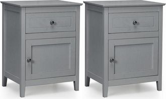 Costway Set de 2 Mesita de Noche Moderna, Mesita con 2 Niveles y Superficie Espaciosa, Mesita a la Moda con Cajón Extraíble y Armario Amplio, Mueble de Sofá