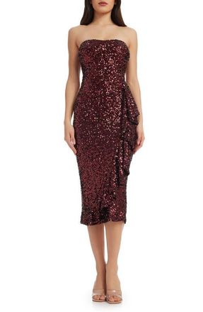 Dress The Population Alexis Sequin Strapless Sheath Dress in Port at Nordstrom, Size X-Small