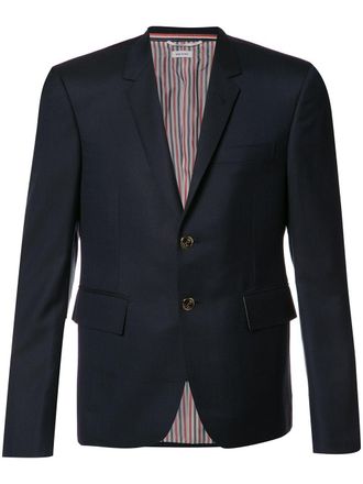 Thom Browne Super 120s single-breasted wool blazer - men - Cupro/Wool - 2 - Blue