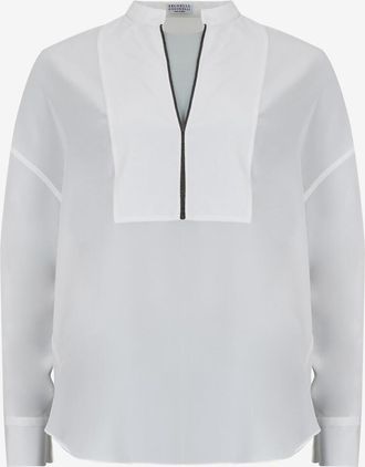 Brunello Cucinelli Weite Seidencr&ecirc;pebluse Monili