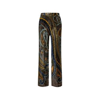 Etro Rechte fluwelen broek met paisley-motief - Dames - Straight fit broeken - Veelkleurig - S - Broeken