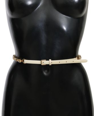 Dolce & Gabbana Womens White Leather Crystals Waist Belt - Multicolour - Size 95 cm