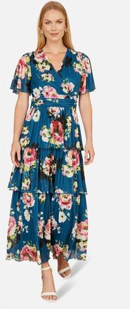 Yumi Mesh V-Neck Tiered Maxi Dress in Green at Nordstrom, Size 12