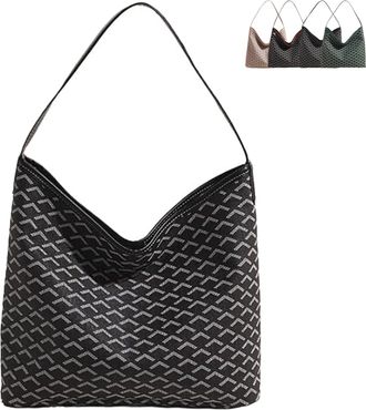 Generic Geometric Pattern Hobo Tote Bag - Large Capacity Soft Shoulder Bag with Unique Print,color blocking Plaid handbag (Black)