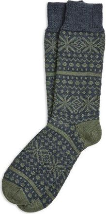 Celtic & Co. Fair Isle Sock in Navy /Olive at Nordstrom, Size Medium