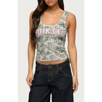 Edikted Rib Camo Crop Tank in Olive at Nordstrom, Size X-Small