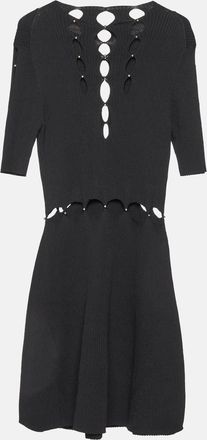 Maje Black Rib Knit Cut-Out Beaded Mini Dress