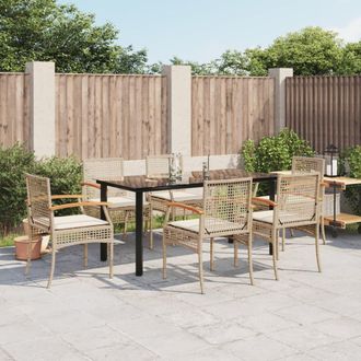 vidaXL Set Comedor De Jard&iacute;n 7 Pzas Con Cojines Rat&aacute;n Sint&eacute;tico Beige Vidaxl