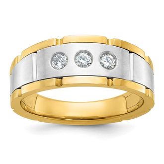 Diamond2Deal 14k Two-tone Lab Grown Diamond 3-Stone Band Ring 1/4Ct Clarity- VS Color- G-H
