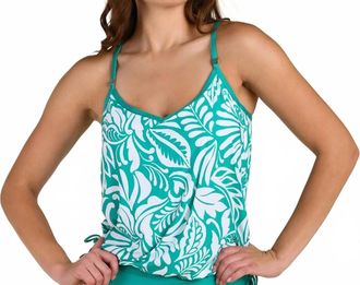 24th & Ocean Underwire V-Neck Blouson Tankini Top In Ornate Emerald