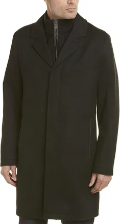 Cole Haan Leather-Trim Wool-Blend Coat