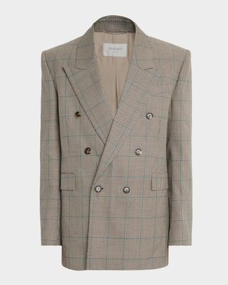 Saint Laurent Men & apos;s Double-Breasted Check Wool Blazer