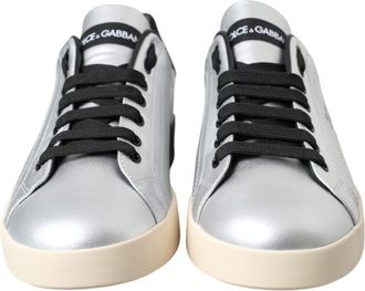 Dolce & Gabbana Silver Portofino Calf Leather Sneakers Men Mens Shoes