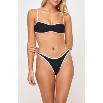 L*Space Selena Rib Bikini Top in Black/Cream at Nordstrom Rack, Size X-Large