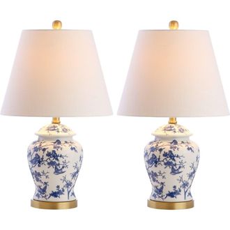 Jonathan Y Designs Penelope 22 French Country Cottage Ceramic/Iron Chinoiserie Ginger Jar LED Table Lamp in Blue/white at Nordstrom