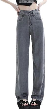 Generic Jeans Womens High Waist Jeans Comfortable Full Length Street Casual Wide Leg Loose Pants-Gray-S