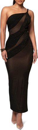 JLUXLABEL Alari One-Shoulder Sparkle Mesh Gown in Black at Nordstrom, Size X-Small