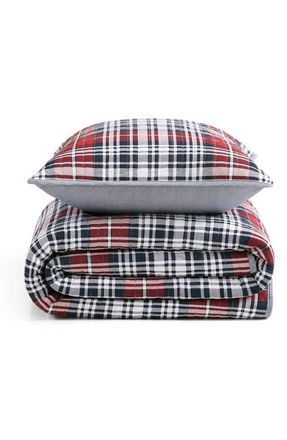 Tommy Hilfiger Collegiate Tartan Plaid Cotton Quilt & Shams Set in White/Medium Red/Navy Blue at Nordstrom, Size King