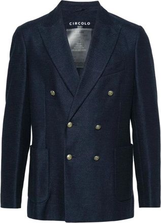 Circolo 1901 Blauwe katoen-linnen blazer - Heren - Blazers - Blauw - M - Katoen - Jassen