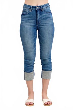 Judy Blue High Rise Tummy Control Cuff Capri Denim Jeans In Blue