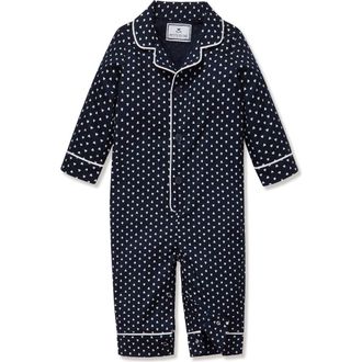 Petite Plume Print One-Piece Brushed Twill Pajamas in Navy at Nordstrom, Size 12-18M
