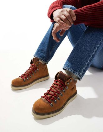 Jack & Jones Scarponcini da trekking color cuoio con suola spessa-Marrone
