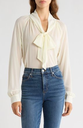 Wayf x Sara Walker Bow Georgette Blouse in Cream at Nordstrom, Size X-Large