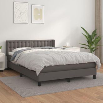 vidaXL Vidaxl - Cama Box Spring Con Colch&oacute;n Cuero Sint&eacute;tico Gris 140x200 Cm