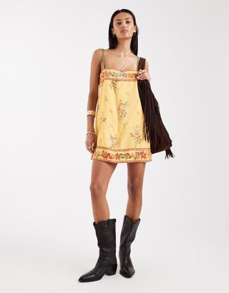 Free People Bali Take You With Me - Vestito sottoveste corto giallo combo-Multicolore