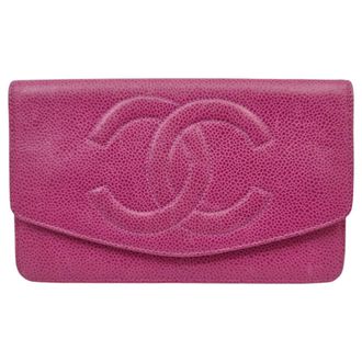 Chanel Pink Grained Calfskin Long Wallet (Tri-Fold) (Pre-Owned)