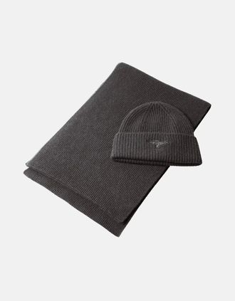 Fynch-Hatton Mens Pure Wool Beanie & Scarf Set Charcoal - Grey - Size: ONE size