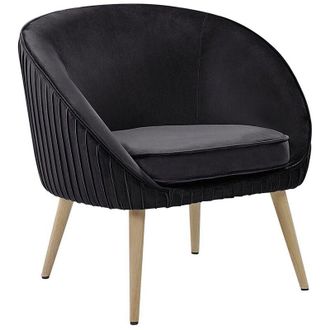 Beliani Sillón tapizado en terciopelo negro con reposabrazos y patas de madera estilo retro Tromso