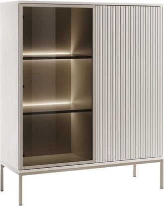 Vente-Unique Vente-unique - Vetrina 2 ante con led in mdf e Vetro fumé Beige e Nero ovila