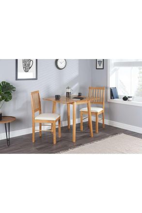 Birlea Drop Leaf Table Chairs Square Solid Wood Dining 2 Kitchen Set Oak Finish in Brown