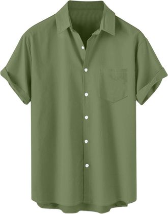 Generic Short Sleeved Shirts for Men Casual Formal Classic Button Down Shirts Plain Lapel Collar Regular Fit Business Formal Shirt Office Smart Casual Dress S