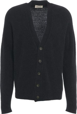 ATOMOFACTORY Virgin Wool Black Cardigan With V-Neck And Ribbed Cuffs